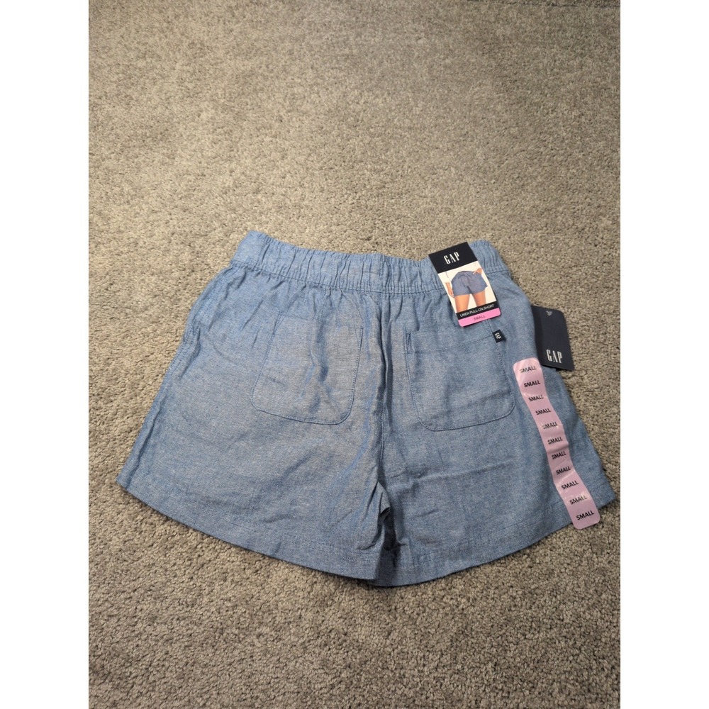 Gap Womens Small Blue Crosshatch Linen Blend Elastic Waist Drawstring Shorts NEW - Picture 10 of 10